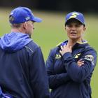Suzie Bates speaks with coach Craig Cumming at a team training earlier this year. PHOTO: ODT FILES