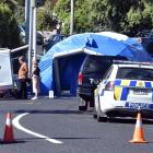 The scene in Hillary St last night near where a man was found dead yesterday morning. PHOTO:PETER...