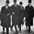 Newly-appointed British prime minister Ramsay McDonald (centre) leaves Buckingham Palace with MPs...