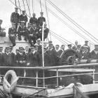 The assembled officers and crew of Terra Nova as it left Dunedin. PHOTO: OTAGO WITNESS