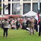 Toitū te Tiriti protesters  gather in the Octagon yesterday morning. PHOTO: STEPHEN JAQUIERY