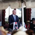 Prime Minister Christopher Luxon delivers his speech at Waitangi. PHOTO: NORTHERN ADVOCATE