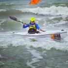 Alex Martin competing in her first open ocean downwind surfski race in Auckland last May. PHOTO:...