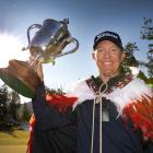 Aussie pro golfer Brad Kennedy with the Brodie Breeze after his second NZ Open win in 2020. PHOTO...
