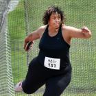 Beatrice Faumuina throws the discus at the Masters Games Track and Field at the Caledonian Ground...