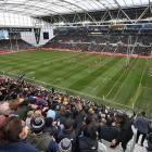 A capacity crowd watches the All Blacks take on Australia at Dunedin's Forsyth Barr Stadium in...