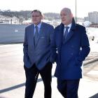 Health Minister Shane Reti, and Prime Minister Christopher Luxon walk along Castle St with the...