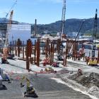 Work continues on the new Dunedin hospital yesterday. PHOTO: PETER MCINTOSH