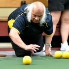 Nooapii Rouvi lets his bowl go at the indoor bowls at the Masters Games yesterday. PHOTO: GREGOR...