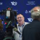 Detective Senior Sergeant Kallum Croudis speaks at a press conference at Dunedin Central Police...