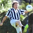 Northern striker Vincent Paddam juggles a football during a break at the Masters Games yesterday....