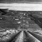 Hydro workers’ houses dot the hillside below the penstocks at Lake Coleridge, Canterbury. — Otago...