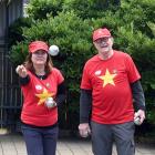 Trinh On and John Cuttance compete in the petanque at the Masters Games on Friday. PHOTO: LINDA...