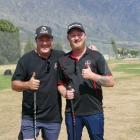 Blair Pattinson, of Queenstown (left), and Fletcher Kaan, of Dunedin, compete in the 24-hour golf...
