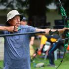 Geoff McGowan, of Timaru, eyes up his shot during during the 35th New Zealand Masters Games...