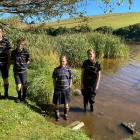 Tahuna Intermediate School pupils (from left) Owen Coppola, 12, Jacob Green, 12, Faith Abbott, 12...