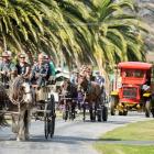 Stu Moore, of Dunedin, left, Shontal Tumai, of Roxburgh, and Colin Moore, of Australia, lead the...