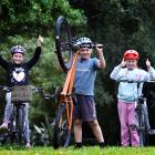 Macandrew Bay School pupils (from left) Maddi Reid, 9, Sam McKee, 10, and Stella Reid, 9, cannot...
