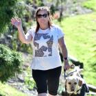 Dunedin woman Sonya Woodrow and her guide dog Vesna, 3, go for a walk in Caversham yesterday....