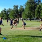 Rugby players practice in Pioneer Park ahead of the inaugural Central Otago B-grade competition....