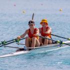 Dunstan High School rowers Bella Breen (left) 13, and Ruby Smith, 15, compete in the U-16 double,...