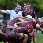 Alhambra Union in a scrum with Kaikorai at North Ground. PHOTO: ODT FILES