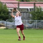 Southland Women’s Evergreens softball player Erin Howes comes up for a catch and nails it.