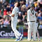 New Zealand pace bowler Ben Sears celebrates after dismissing Marnus Labuschagne. Photo: Getty...