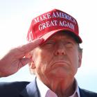 Donald Trump arrives for a rally at the Dayton International Airport on March 16, 2024 in...