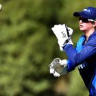 White Ferns wicketkeeper Izzy Gaze hurls the ball back during a training session at the...