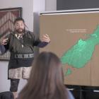 Ngāi Tahu programme co-ordinator Kahurangi Mahuika explaining the concept of the Alpine Fault. 