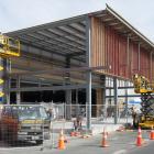 Contractors work on the main entrance to Dunedin’s new Kmart store yesterday. PHOTO: GERARD O’BRIEN