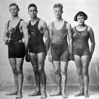 Winners of the Life-Saving Society challenge cup (from left) D. Watson, N.H. Lewis, R.A. Westwood...