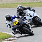 Marcus Thompson on his Kawasaki ZX-6R, is  just ahead of Bill Moffatt riding a BMW M 1000 RR...