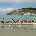 Arriving in Friendly Bay last week are Rowing for Life Aotearoa crew members (from left) coxswain...