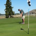 Kurow Rugby Club player Ben Nowell putts during the Whalan Lodge Trust gold day fundraiser at the...