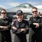 F-16 team members (from left) Staff Sergeant Lucas Haas, Captain Ethan Smith and Technical...