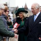 King Charles and Queen  Camilla greet members of the public after attending an Easter Sunday...
