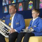 Father and son brass-playing duo Graham and Jesse, 11, McIlroy, of Waitati, with euphonium and...