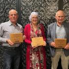 Gore residents (from left) Graham Hall, Glenyss Jones and Jim Marshall, were presented with life...