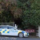 Police outside an overgrown property in Garfield Ave, Roslyn yesterday where a body was located....