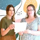 Kindergarten parents, Michelle De Bono (left) and Sam Richardson, wade through correspondence...