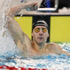 Kane Follows celebrates after swimming an Olympic qualifying time and a national record at the...