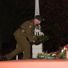​​​​​​​Royal New Zealand Infrantry Regiment 2nd lieutenant Paul McCullough lays a wreath at the...