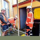 Brazier Scaffolding crew (from left) Ihaia Te Wiki, Kahn Taniora and Michael Carlos work on...