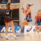 Southern Steel wing defence Renee Savai'inaea looks down the court over the defence of Mainland...