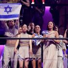 An Israeli delegation reacts to artist Golan's success in the second semi-final of the 2024&nbsp...