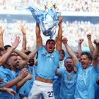 Manchester City celebrate their record fourth straight Premier League title. Photo: Reuters 