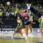 Southern Steel wing defence Renee Savai’inaea goes for a ball during an ANZ Premiership game....