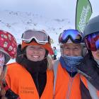 Sheena Haywood, left, with ‘‘snow buddies’’ Charlotte Tompkins, Gillian Budden and Jeremy Cusiel....